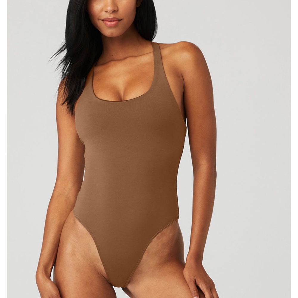 ALO Yoga Sleek Back Bodysuit In Cinnamon